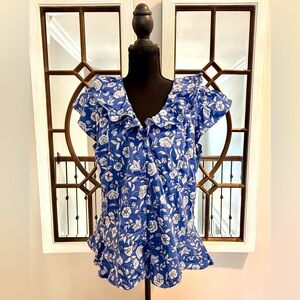 LOFT Blue and White Floral Blouse